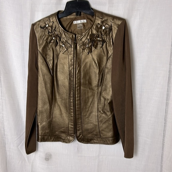 LEATHER  jacket,sweater jacket,multi media,like new!
3D floral,bronze shimmer, - Picture 4 of 13